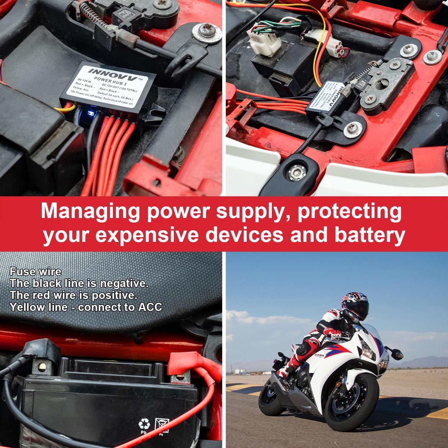 Thumbnail 6 de INNOVV Power Hub 3: centralina di distribuzione DC 12V fino a 5 dispositivi per moto (15 A)