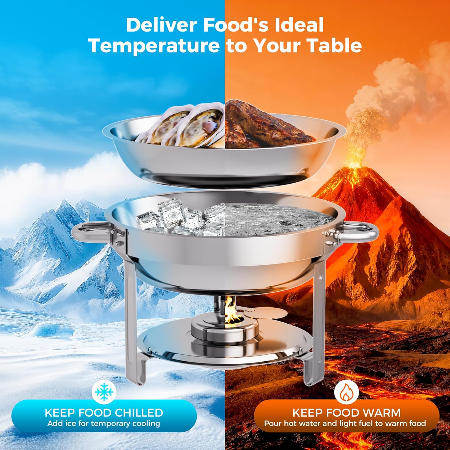 Detalle 2 de CAMMOO Silver 4 Pack Chafing Dishes for Buffet 6QT Buffet Set 🍽