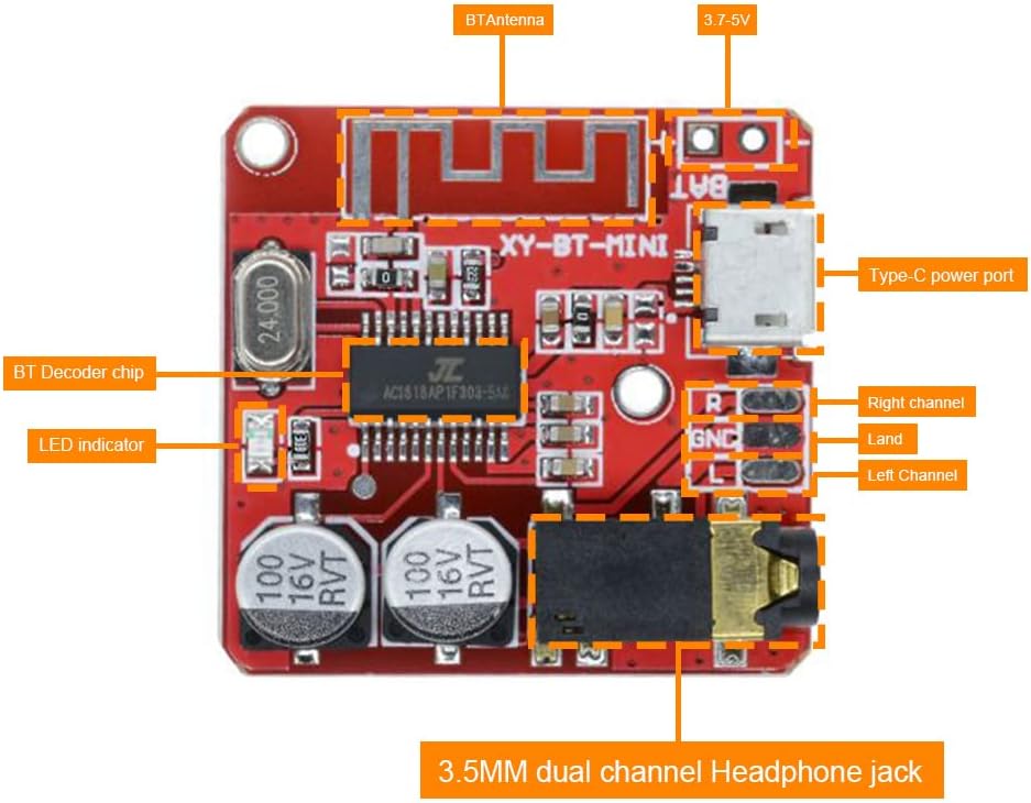 Detalle de Heemol XY-BT-Mini Bluetooth-audio-ontvangermodule, 5 stuks, 3,5mm-stereo-uitgang