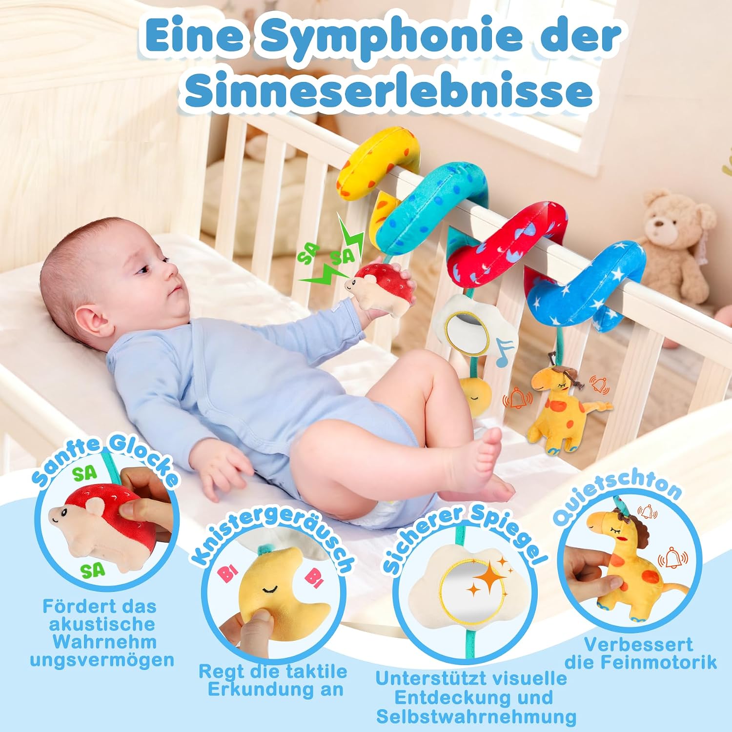 Thumbnail 3 de URMYWO Kinderwagen-Spielzeug: Baby Activity Spirale mit Spiegel für Bett, Autositz & Babyschale