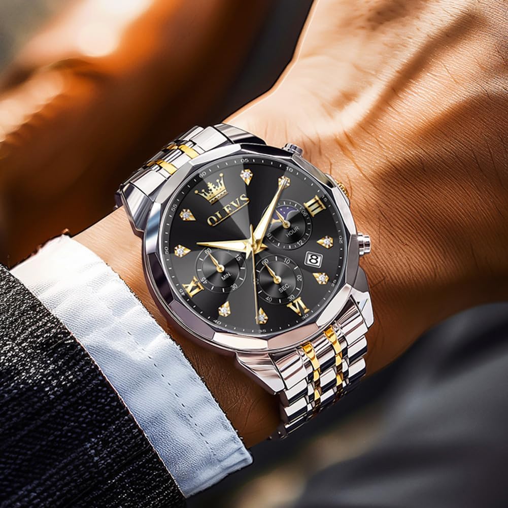 Detalle 2 de OLEVS Herren Quarz Uhr „Luxus Business“ mit Chronograph, Mondphase, Datum und 3 ATM Wasserdicht
