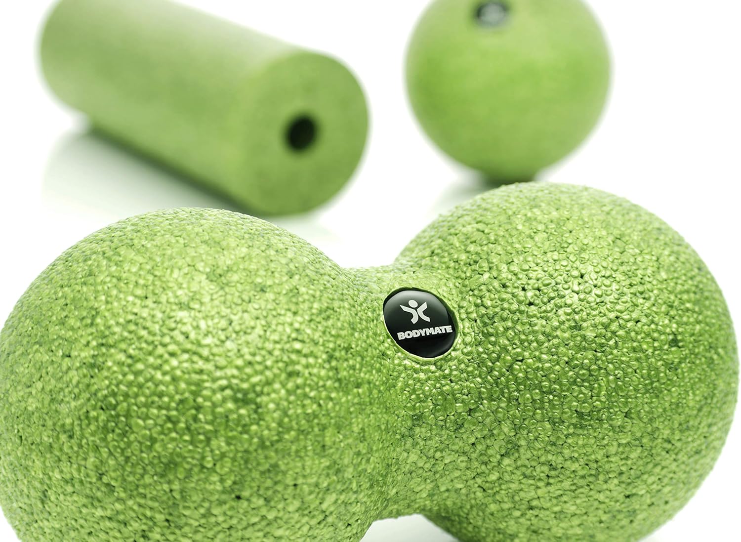 Detalle de Set massage des fascias BODYMATE : mini rouleau L15 cm, balle Ø8 cm et duo de balles Ø8 cm (vert pomme)