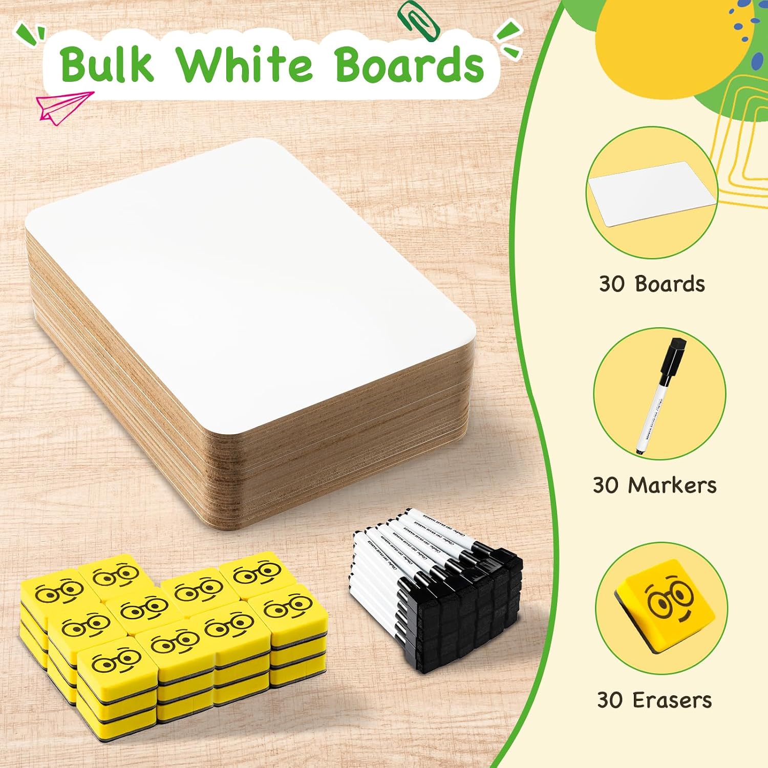 Detalle de Ohuhu DEB-02 Double-Sided Dry-Erase Boards, 30-Pack with Markers and Erasers