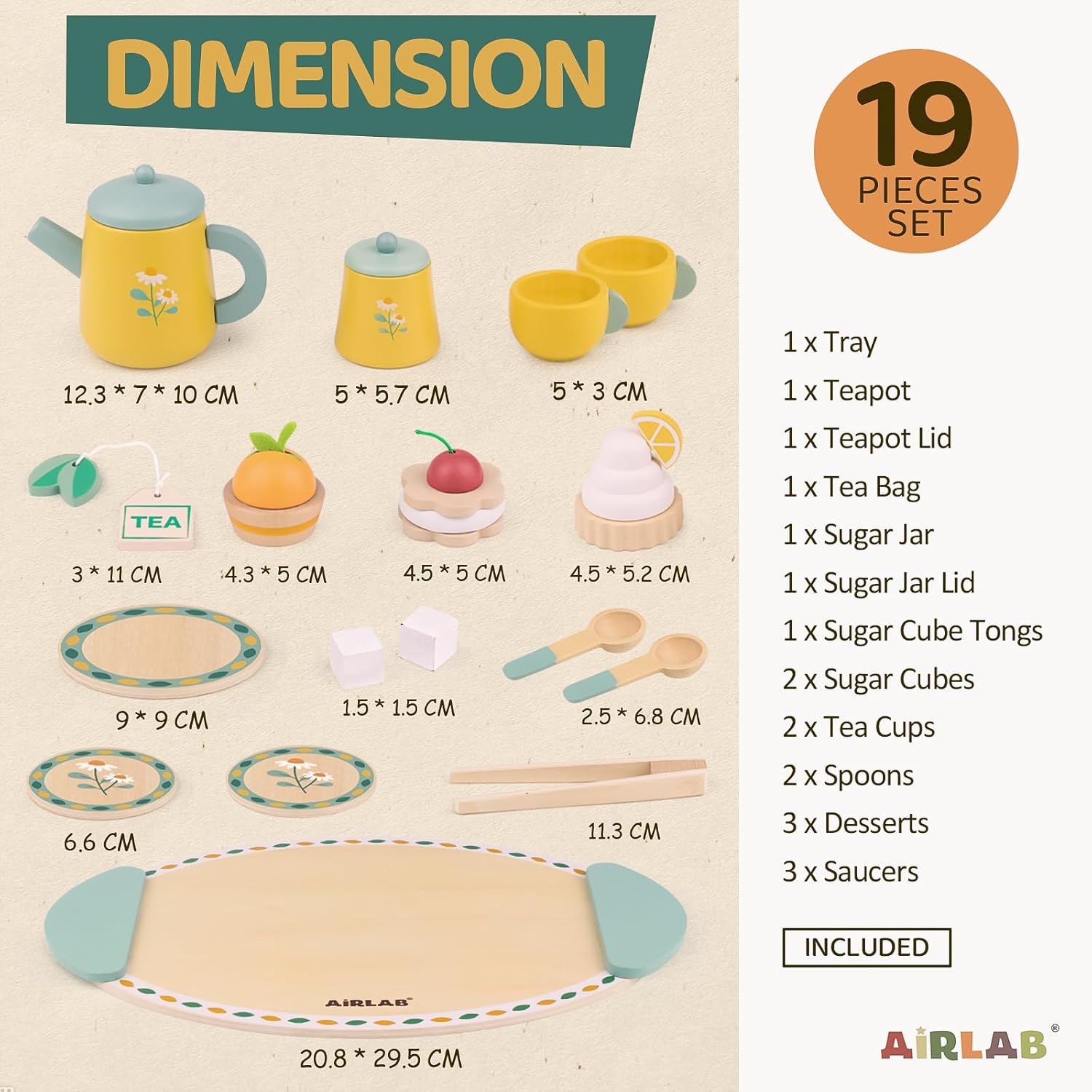 Detalle 2 de Wooden Tea Set for Toddlers 3-5