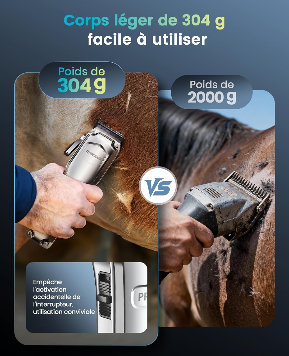 Thumbnail 1 de Oneisall Tondeuse sans fil silencieuse pour chevaux, rechargeable avec 6 accessoires et lame amovible