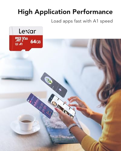 Detalle de Lexar Micro SD 64 GB: scheda microSDXC A1, U3, C10, V30 con adattatore SD