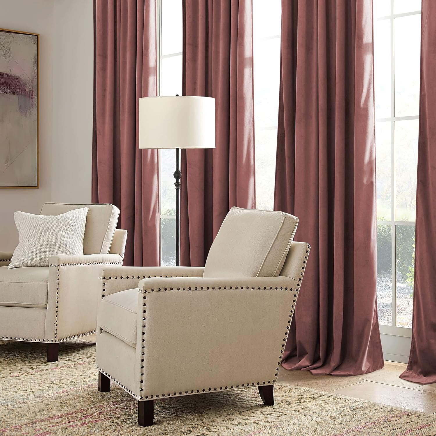 Thumbnail 4 de RYB HOME Dusty Pink Velvet Curtains – 84 Inch, 2 Panels (104” Wide Total) for Room Darkening & Energy Efficiency