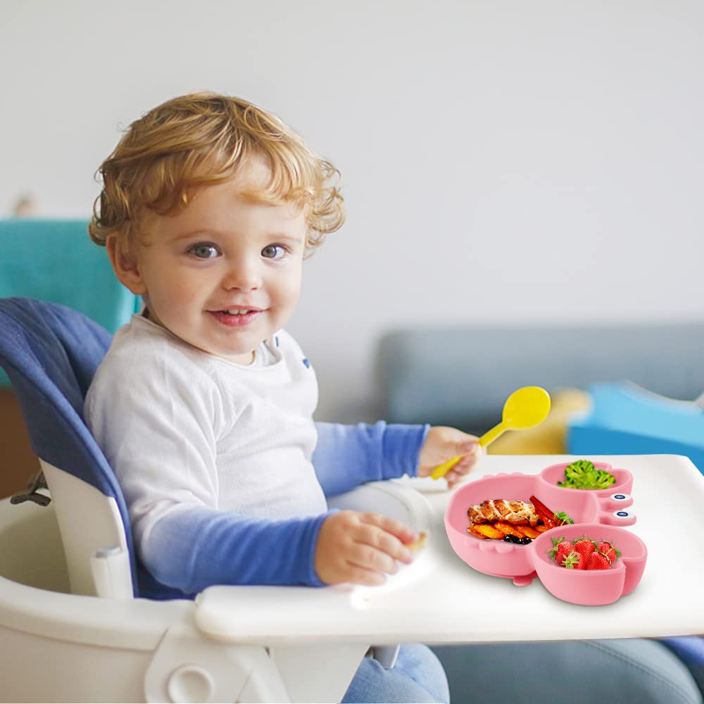 Thumbnail 6 de Vicloon Baby Teller aus Silikon mit Saugnäpfen – rutschfest, BPA-frei und spülmaschinenfest (rosa-Krabbe)