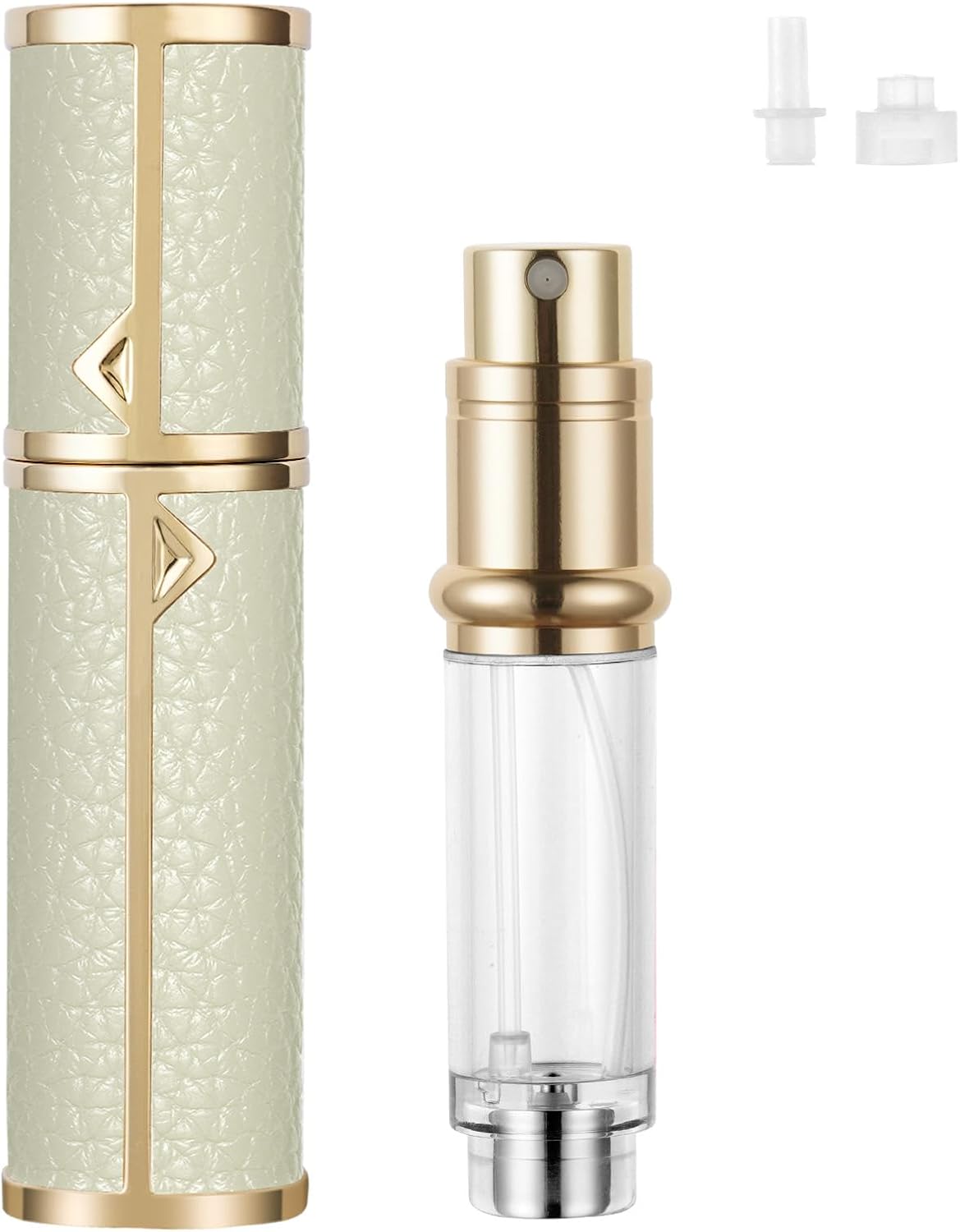 Detalle de LOPHE flacone spray da viaggio per profumo ricaricabile 5 ml in similpelle PU motivo litchi (bianco)