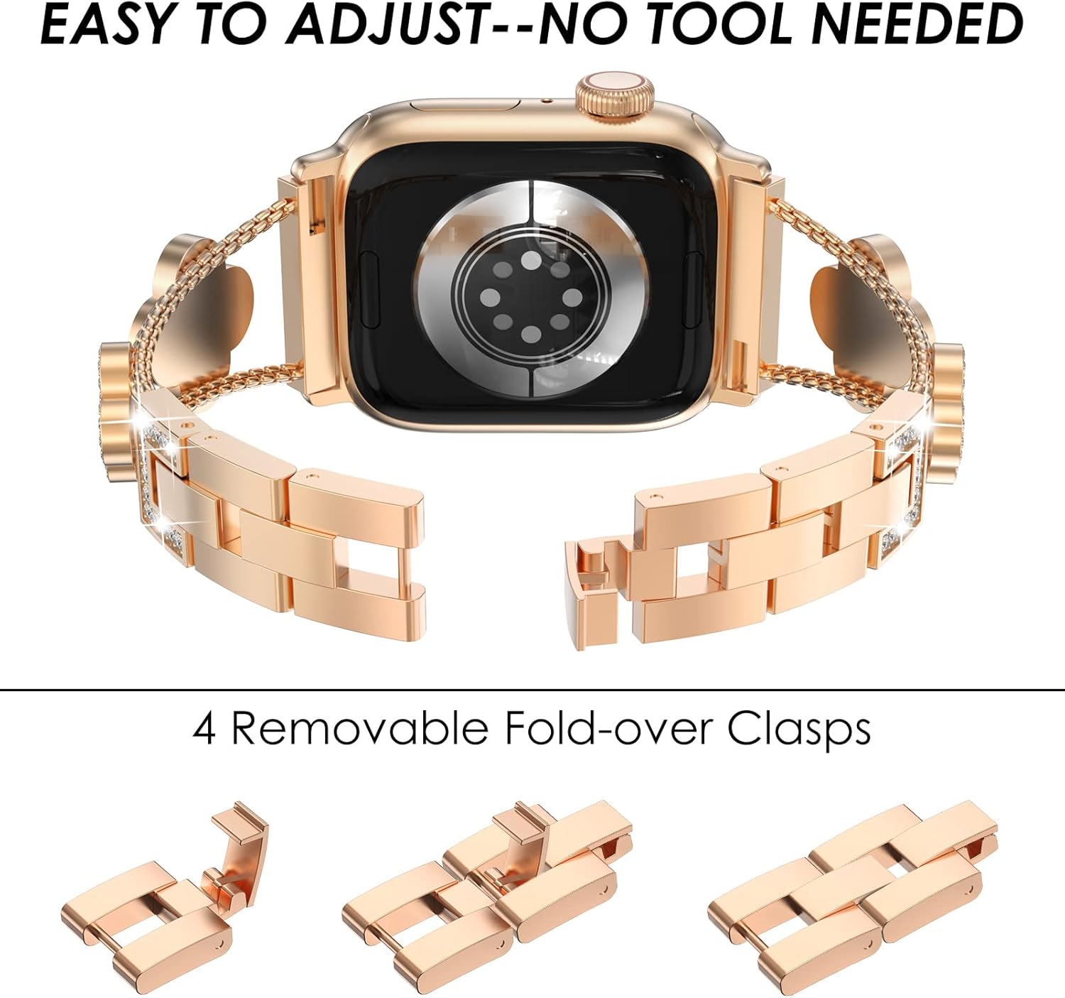 Thumbnail 5 de KADES 41mm Apple Watch Strap with Bling Case and Rose Gold/Black Dial—Diamond-Studded Bracelet for iWatch 9/8/7