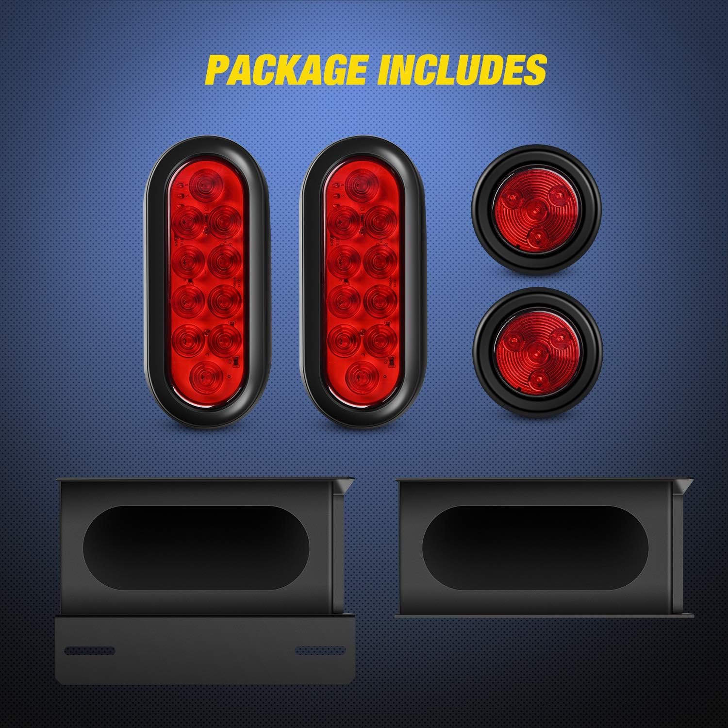 Thumbnail 6 de Nilight 2PCS Steel Trailer Light Boxes Housing Kit with 6" Oval Red LED Tail Lights and 2" Round Red LED Side Markers