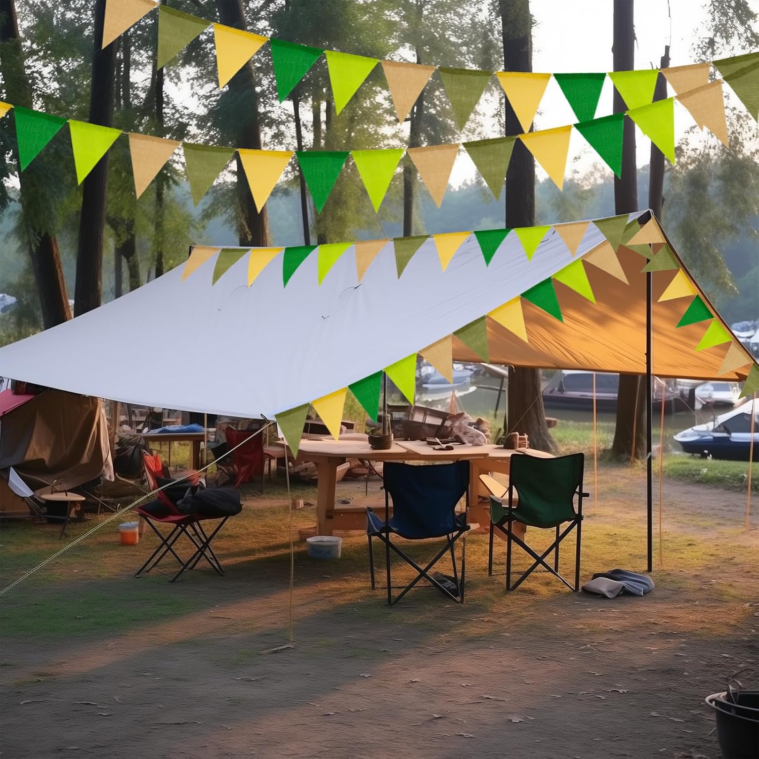 Detalle 2 de G2PLUS Salbeigrün Wimpelkette Outdoor – 20 m, 60 Dreiecks-Wimpel, wetterfest