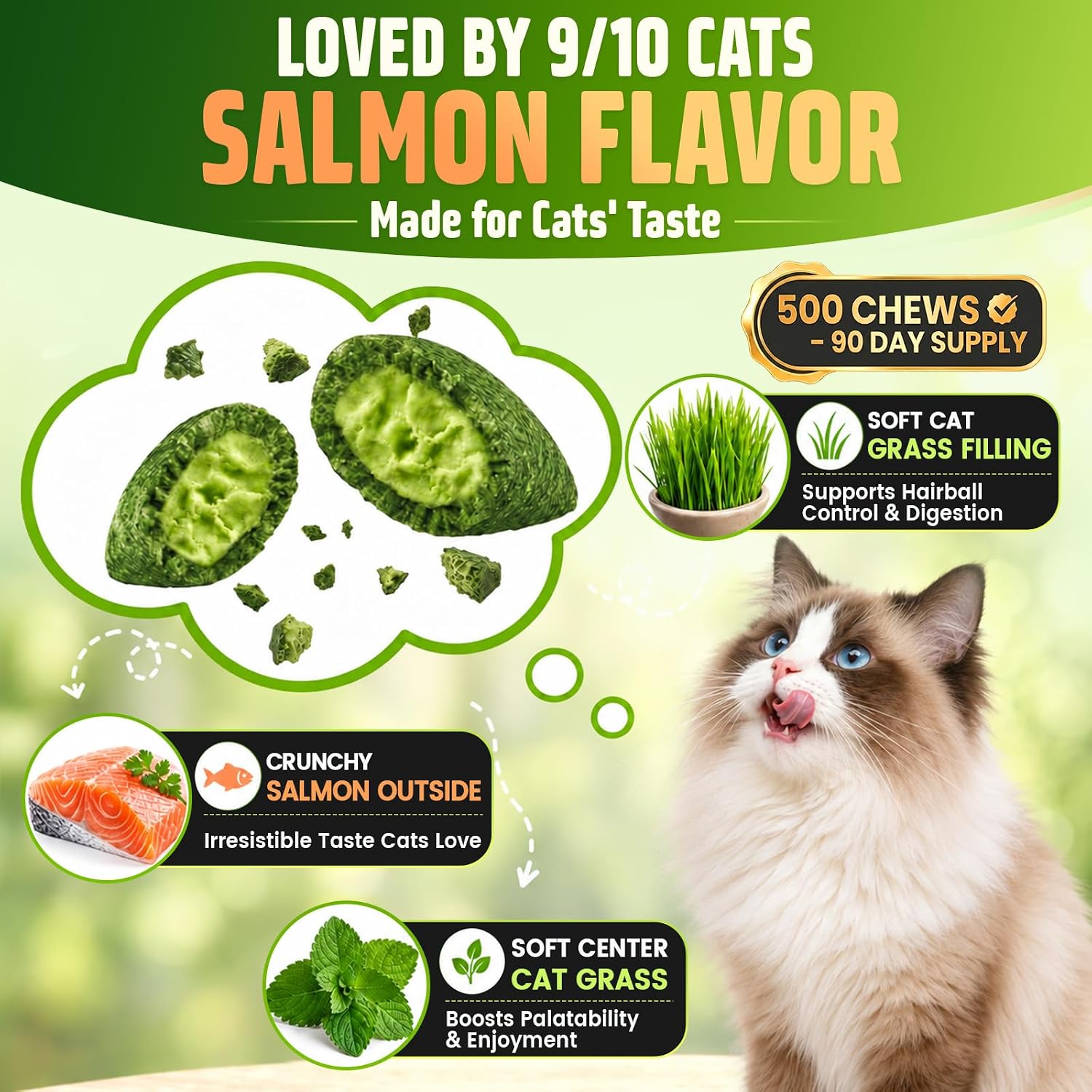 Detalle de Cat Grass Chews for Cats, 500 Chews