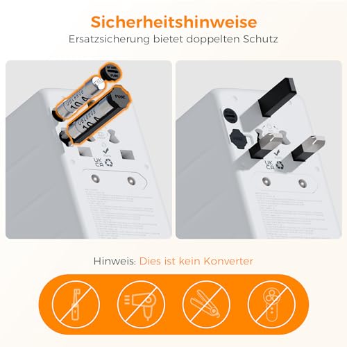 Detalle de TESSAN 100W GaN Reiseadapter weltweit – 2 USB-C, 2 USB-A, Weiß