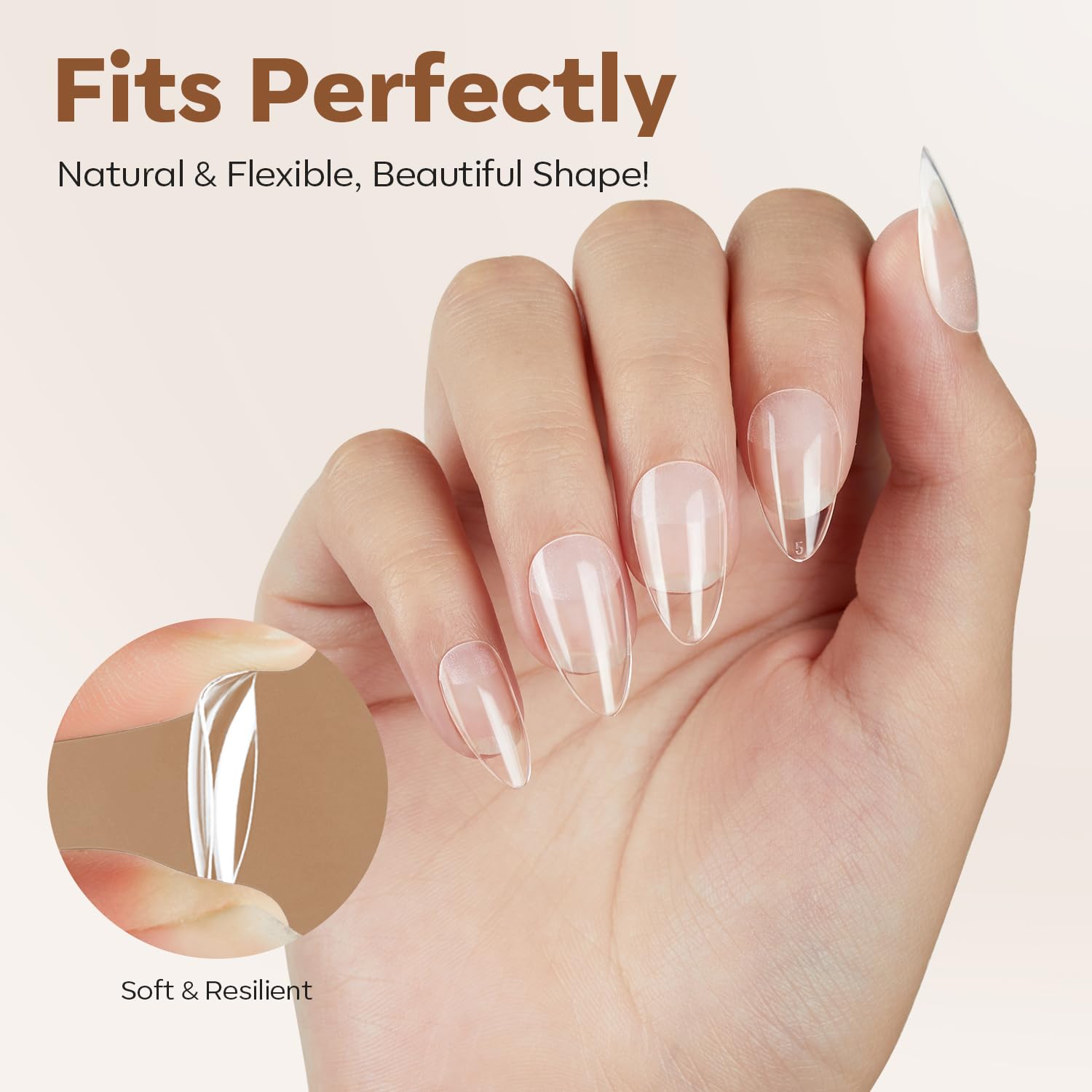 Thumbnail 2 de modelones Nageltips Full Cover Set (216 Stück) – Soft-Gel-Nagelspitzen in 12 Größen, kurze Almond