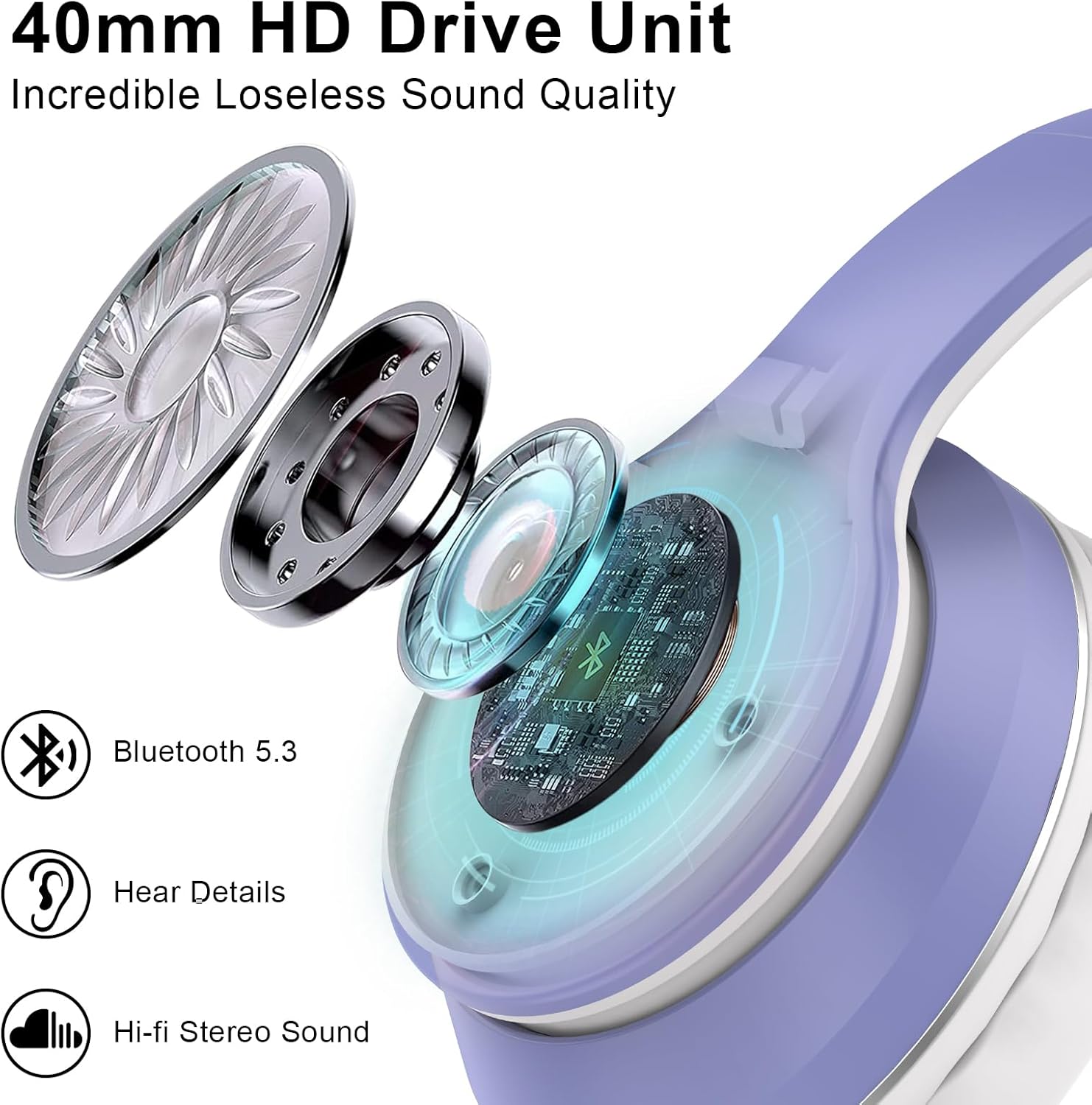 Thumbnail 2 de JOMILIN B9 Wireless Headphones Over-Ear — 60-Hour Battery, Hi-Fi Bass, Purple