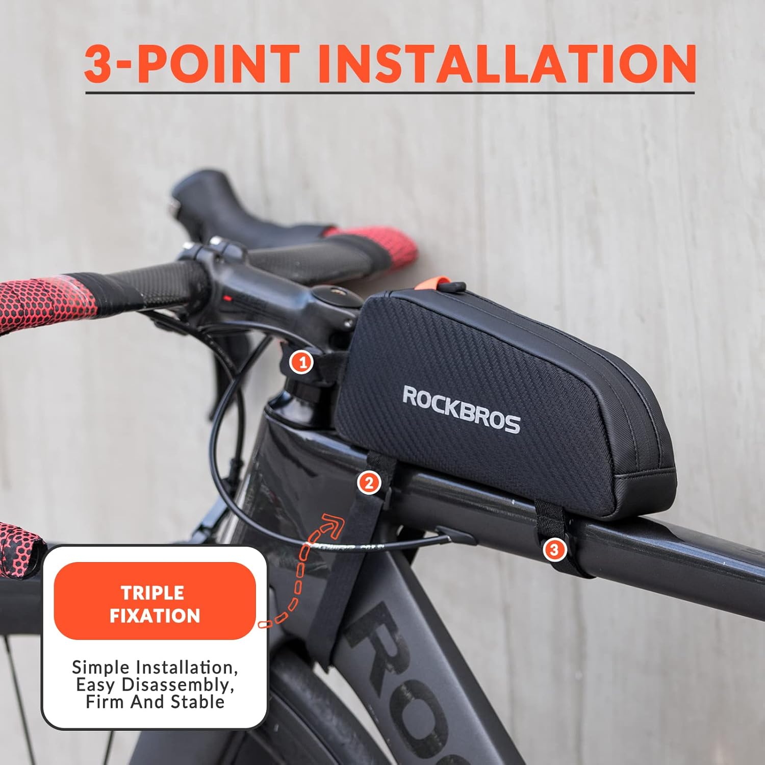 Thumbnail 3 de ROCKBROS 1L Bike Frame Bag – Reflective Top Tube Pouch for MTB, Road and E-Bike