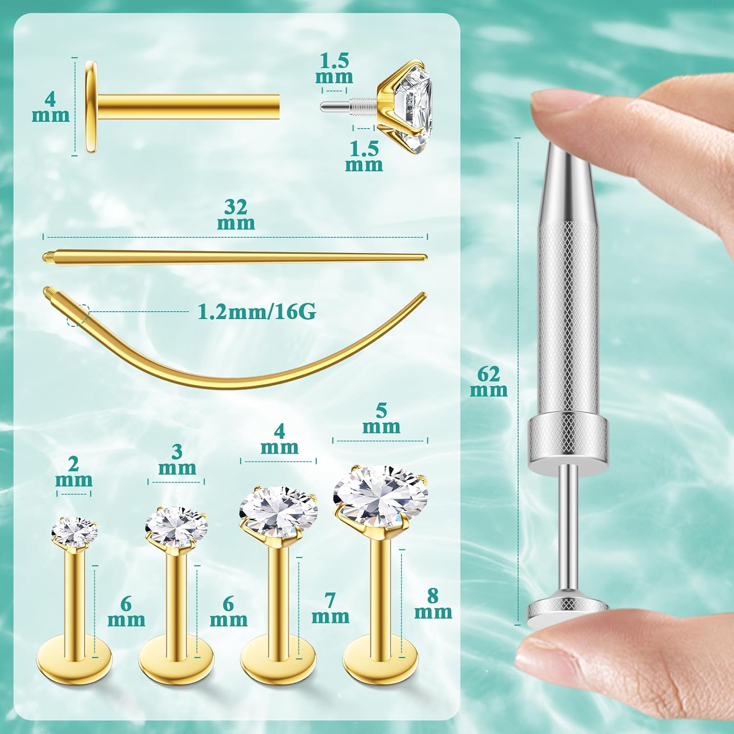 Thumbnail 3 de Flat Back Stud Earrings in 316L Stainless Steel