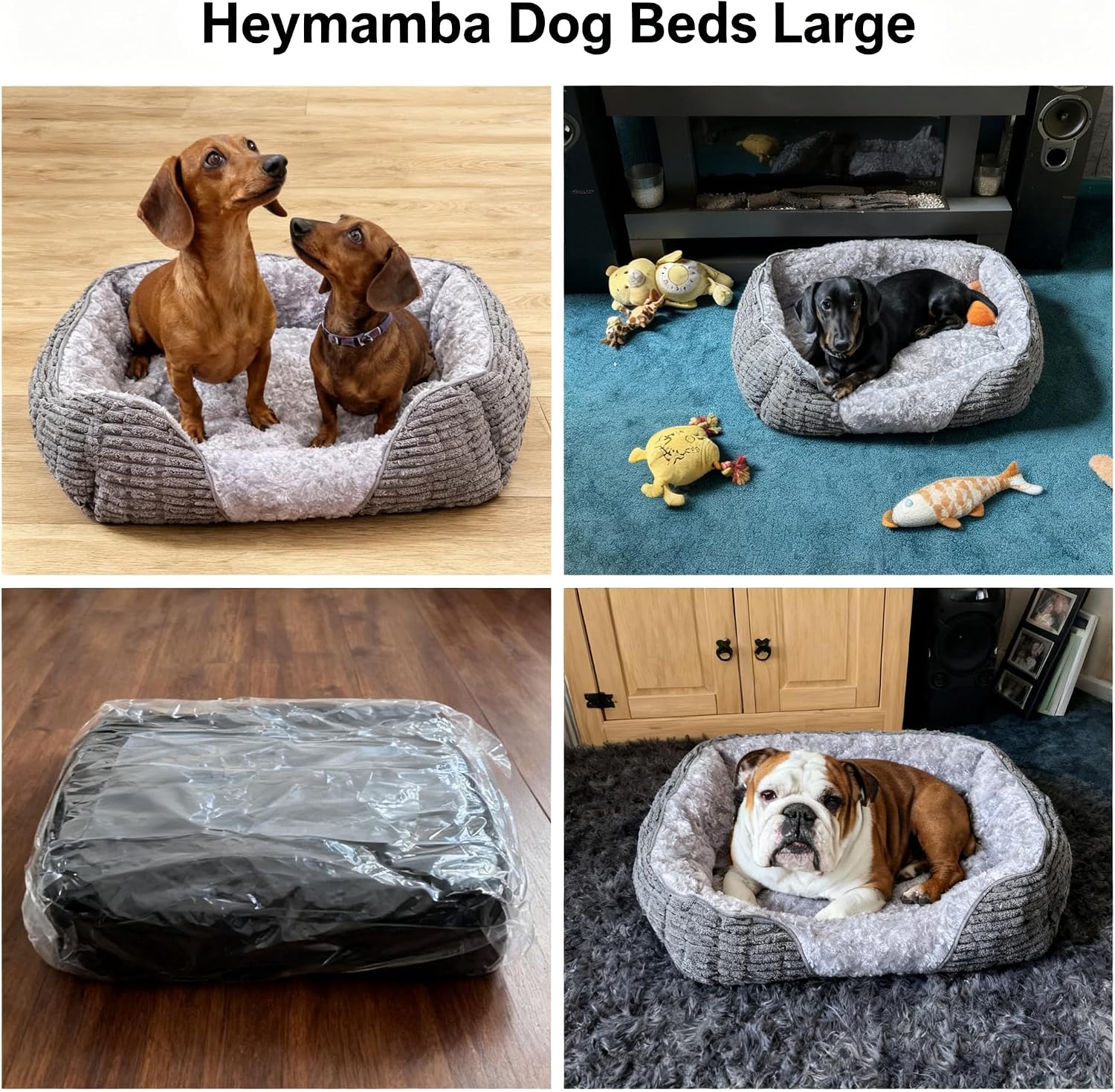 Thumbnail 6 de Heymamba Large Dog Bed Rectangle 76x61x23cm – Calming, Washable, with Opening & Fluff Outward Design