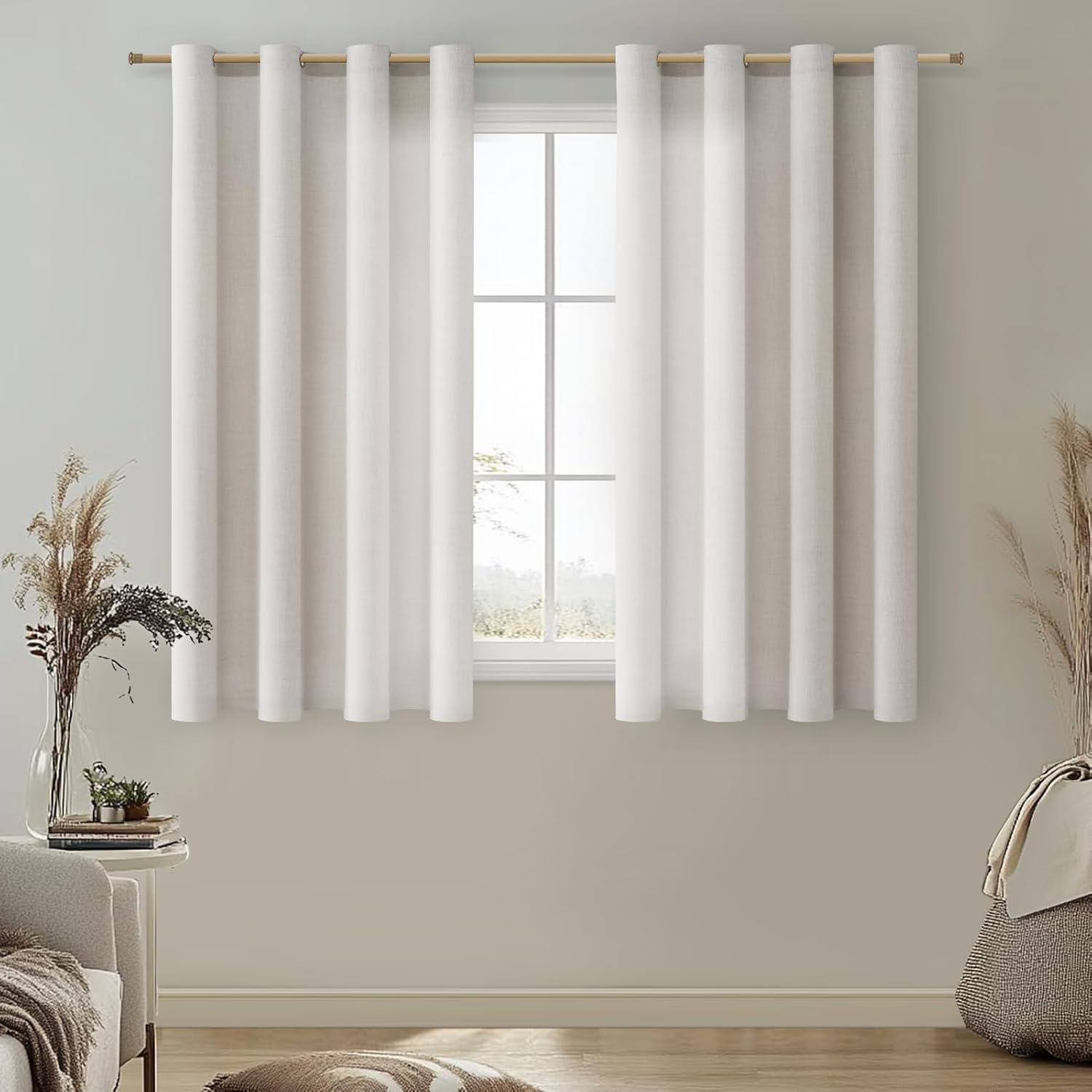 Detalle de MRTREES Linen Voile Curtains 66 Inch Drop – 2 Panels, Semi-Sheer Linen Blend (117x167 cm) for Bright, Private Rooms