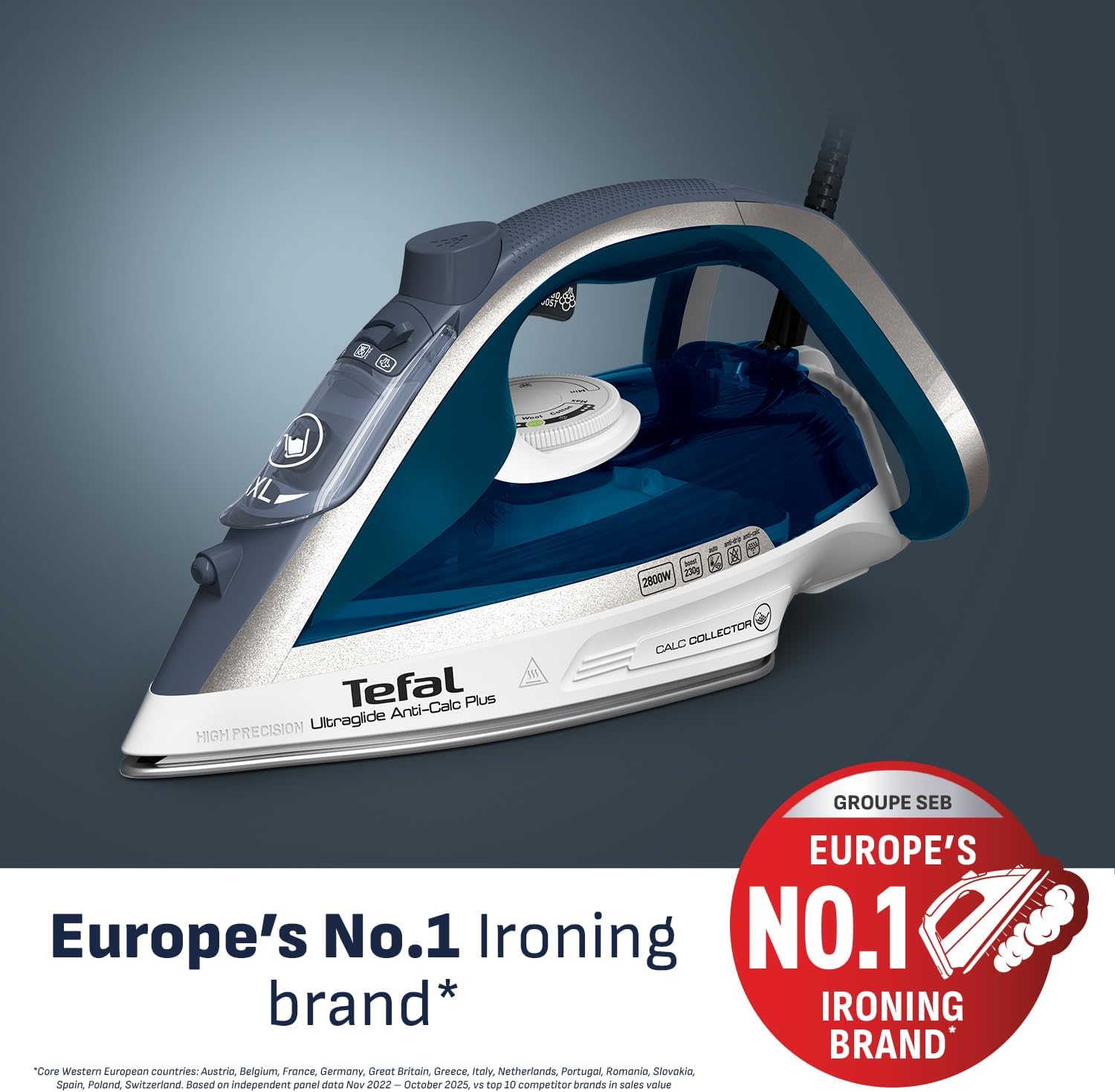 Detalle de Tefal Ultraglide Plus Steam Iron FV5879G2 (2800W) with Durilium non-stick soleplate