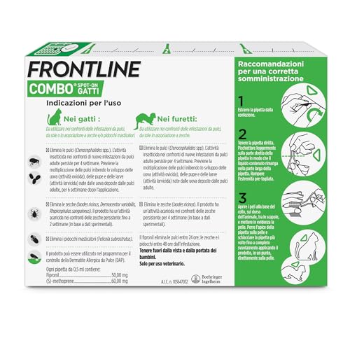 Detalle 2 de FRONTLINE Combo Gatti: Confezione da 3 Pipette da 0,5 ml per gatti, gattini e furetti