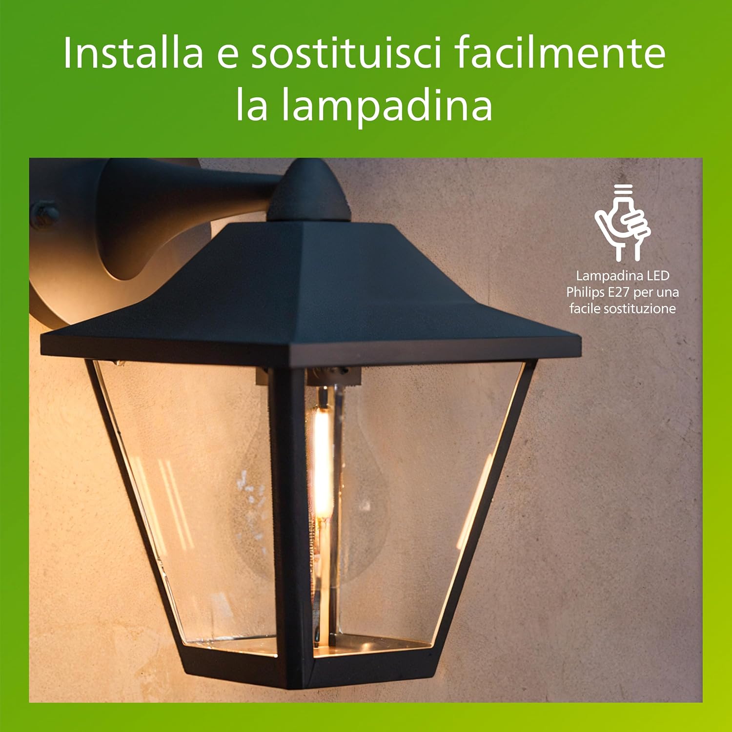 Thumbnail 3 de Philips Juli Applique LED da Esterno + Lampadina LED E27 – Design classico, Nero, IP44