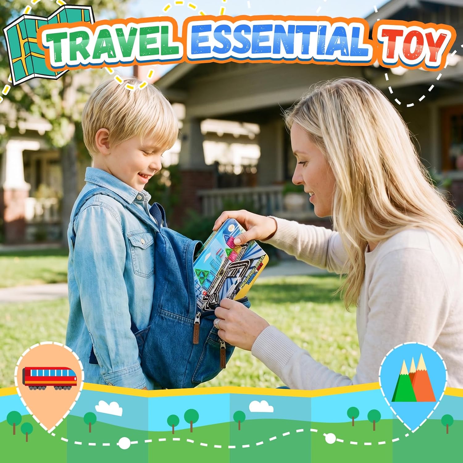Detalle de iKidiki 58 PCS Mini Travel Magnetic Tiles Set – Compact City-Building Play for 3–6 Year Olds