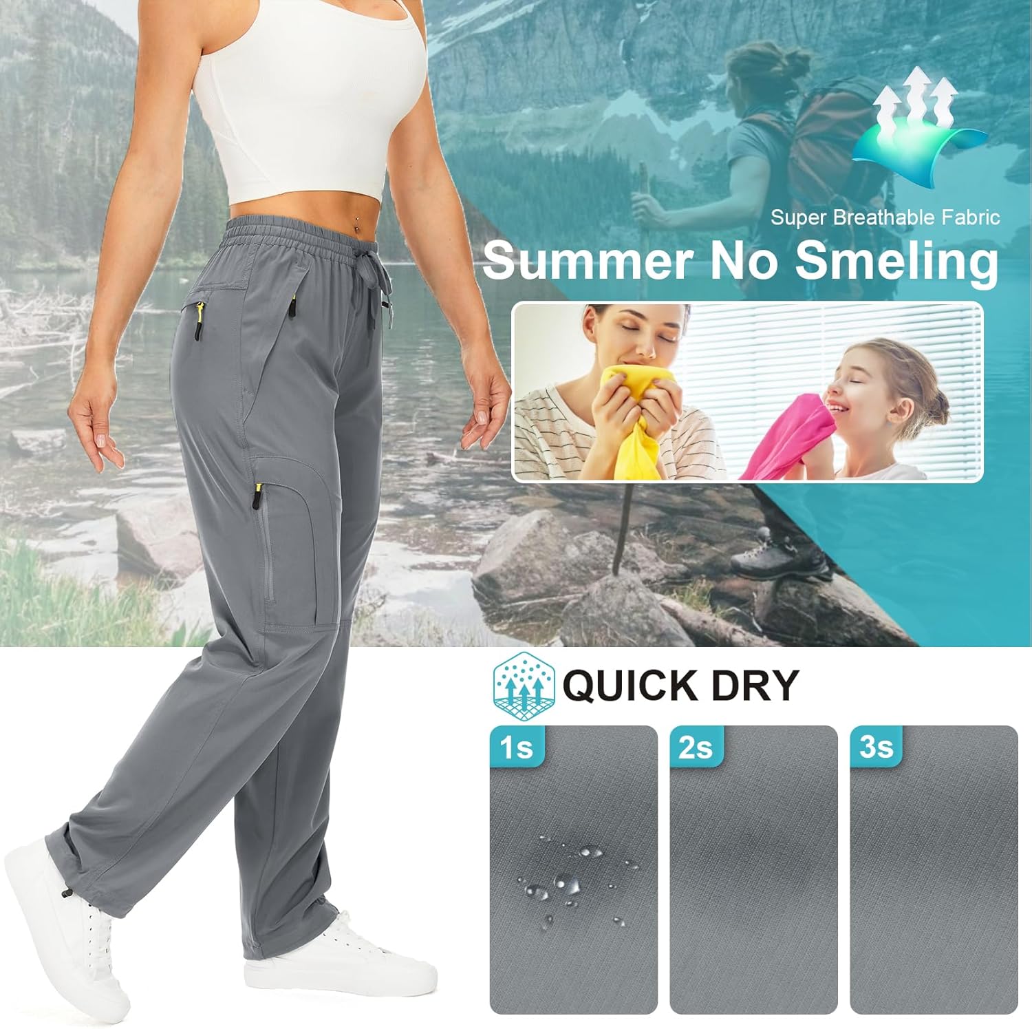 Thumbnail 3 de Mosingle women’s walking cargo trousers – lightweight quick-dry hiking pants with UPF 50 and zip pockets