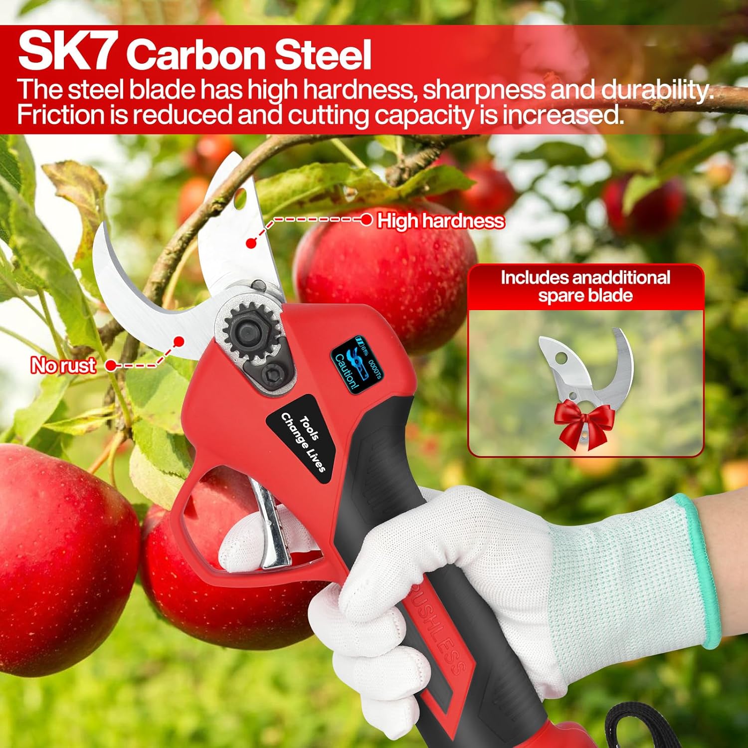 Detalle de Forbici Potatura Elettriche Leggere 35 mm con 2 Batterie 2000 mAh — Kit Professionale per Giardino, Ulivo e Vigneti