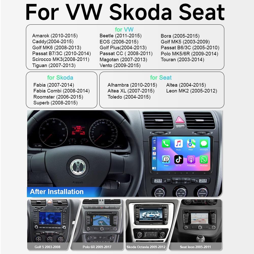 Thumbnail 1 de 9" Gemini AI Android 15 Car Stereo for VW Group Vehicles (4+64G) with Wireless CarPlay & Android Auto