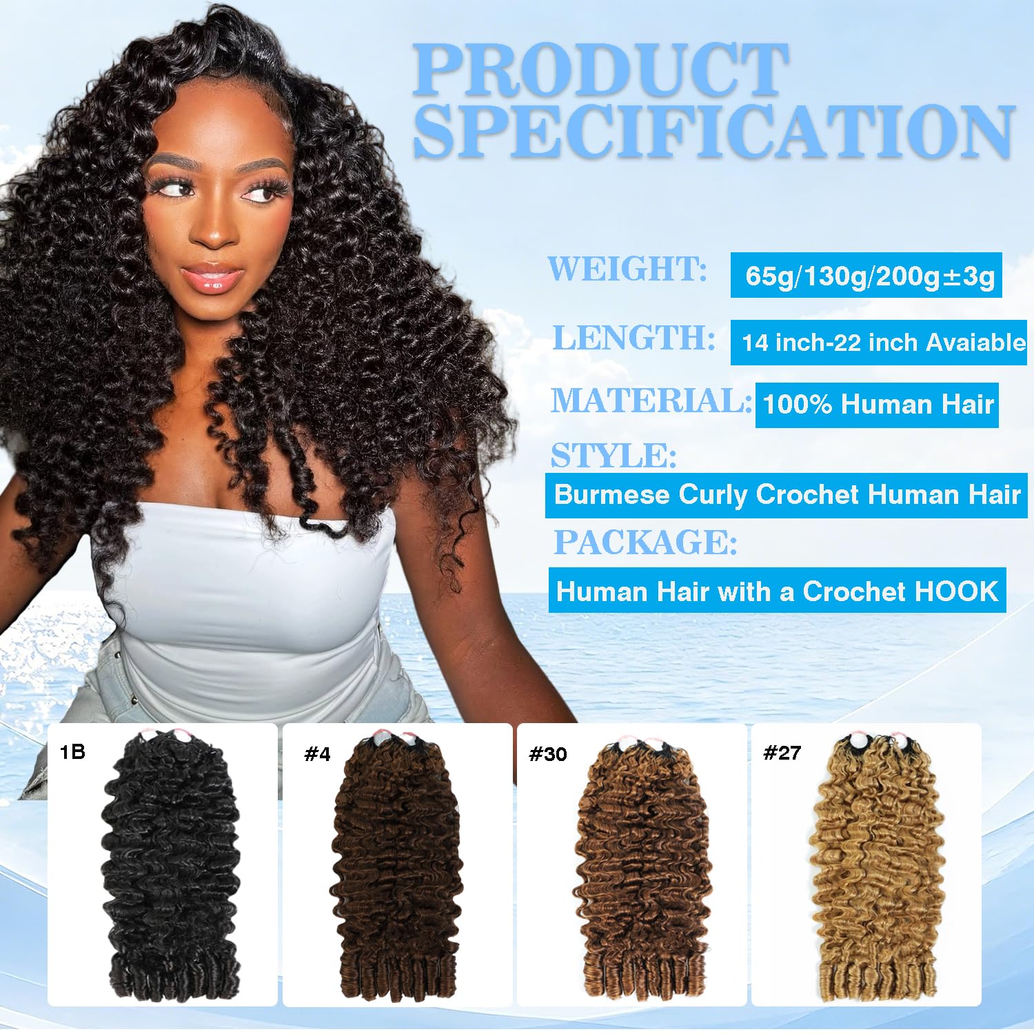 Detalle de Miracle Knots Burmese Curly Crochet Hair, 18 Inch