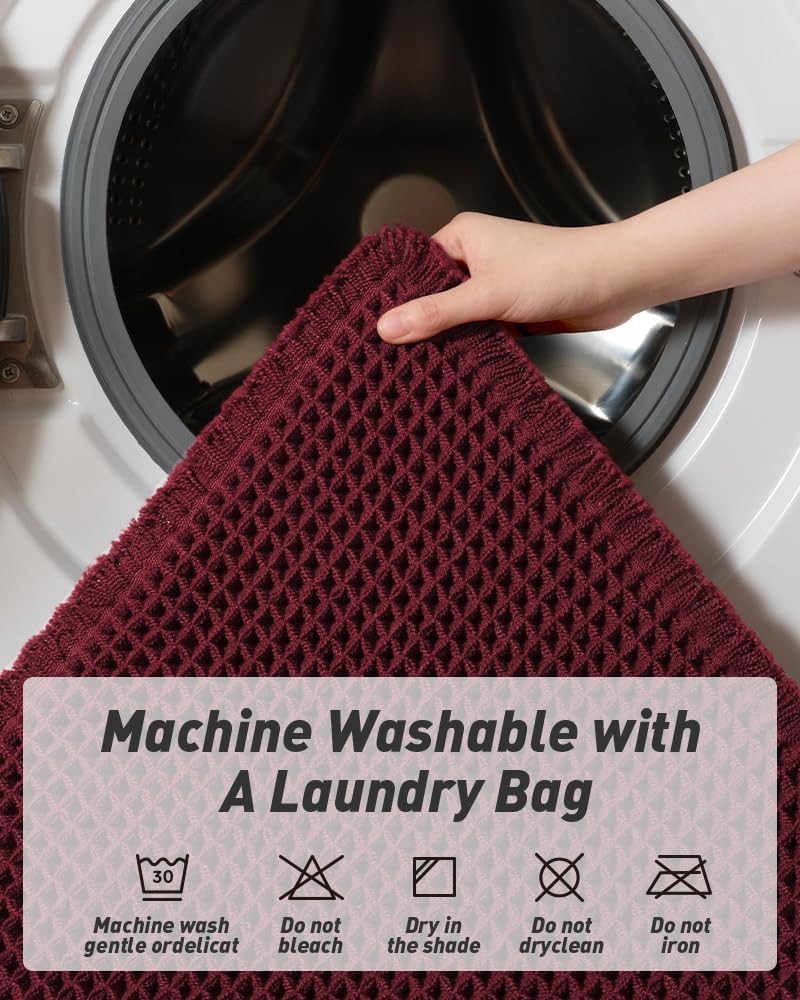 Thumbnail 5 de AMOAMI Upgraded Waffle Bath Mat (20" x 32") in Burgundy