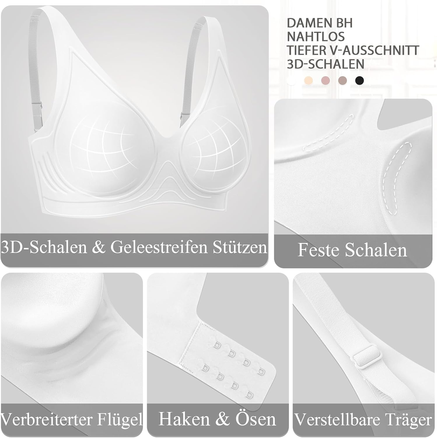 Detalle de Gleicher Komfort, unsichtbar unter Kleidung: Ganado Damen BH Tiefem V-Ausschnitt Nahtloser Bügelloser Bralette