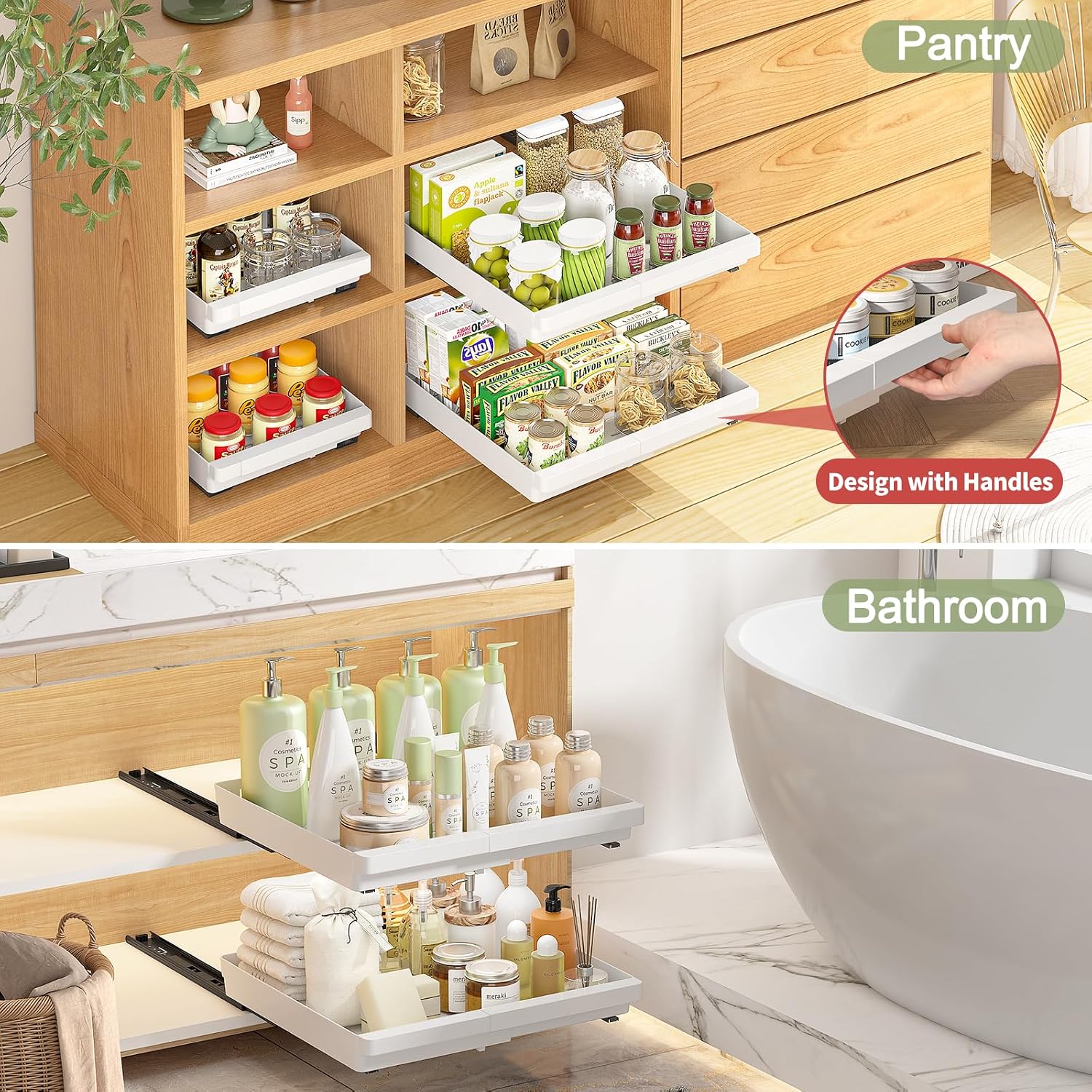Thumbnail 3 de DOMNIU 2-Pack Pull-Out Cabinet Organizers (Expandable, Adhesive Nano Film), White — 11.6"-17.5