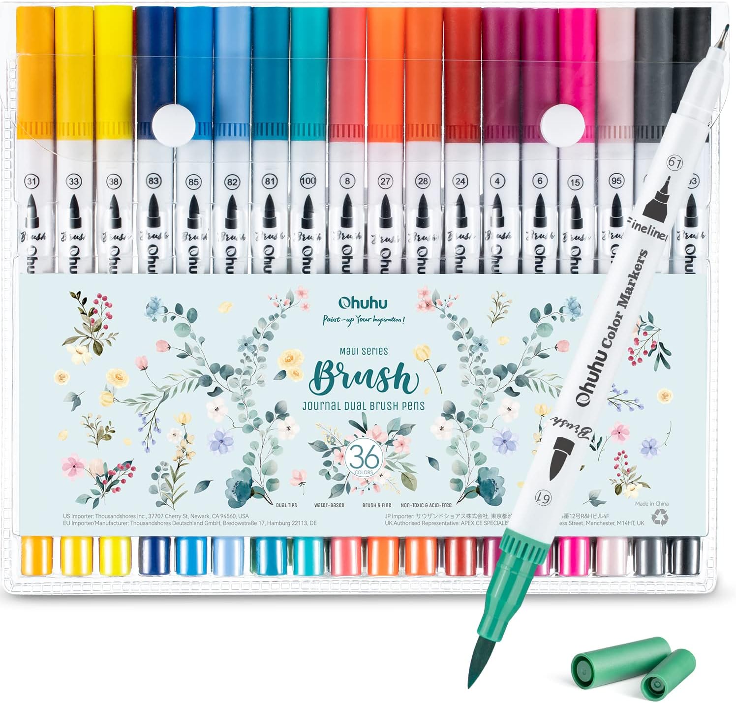 Detalle de Ohuhu 36 Colours Dual Tips Colouring Pens (Maui Series) with Brush Tip & Fineliner