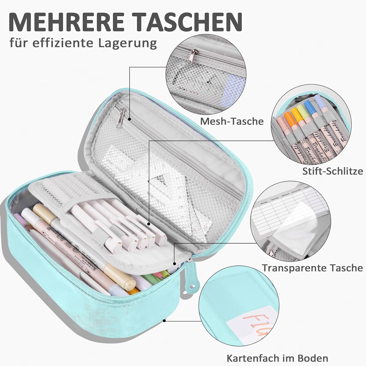 Detalle de Wonsar Federmäppchen Mäppchen Federtasche Etui 4 Fach – Kompakt, robust und vielseitig