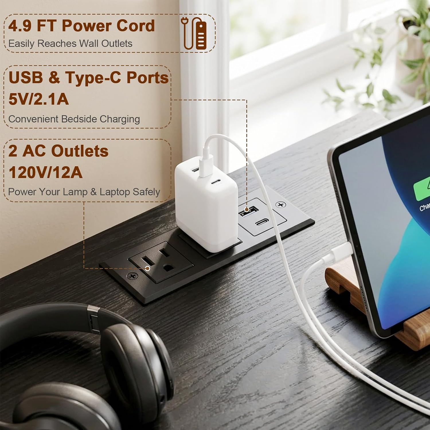 Thumbnail 5 de AMHANCIBLE HET052 LED Nightstand Set of 2 with Charging Station