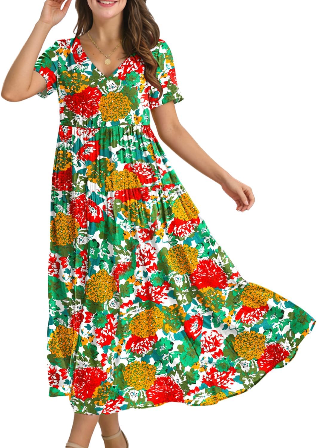 Thumbnail 5 de YESNO Women's Summer Maxi Dress: Floral Boho V-Neck with Pockets