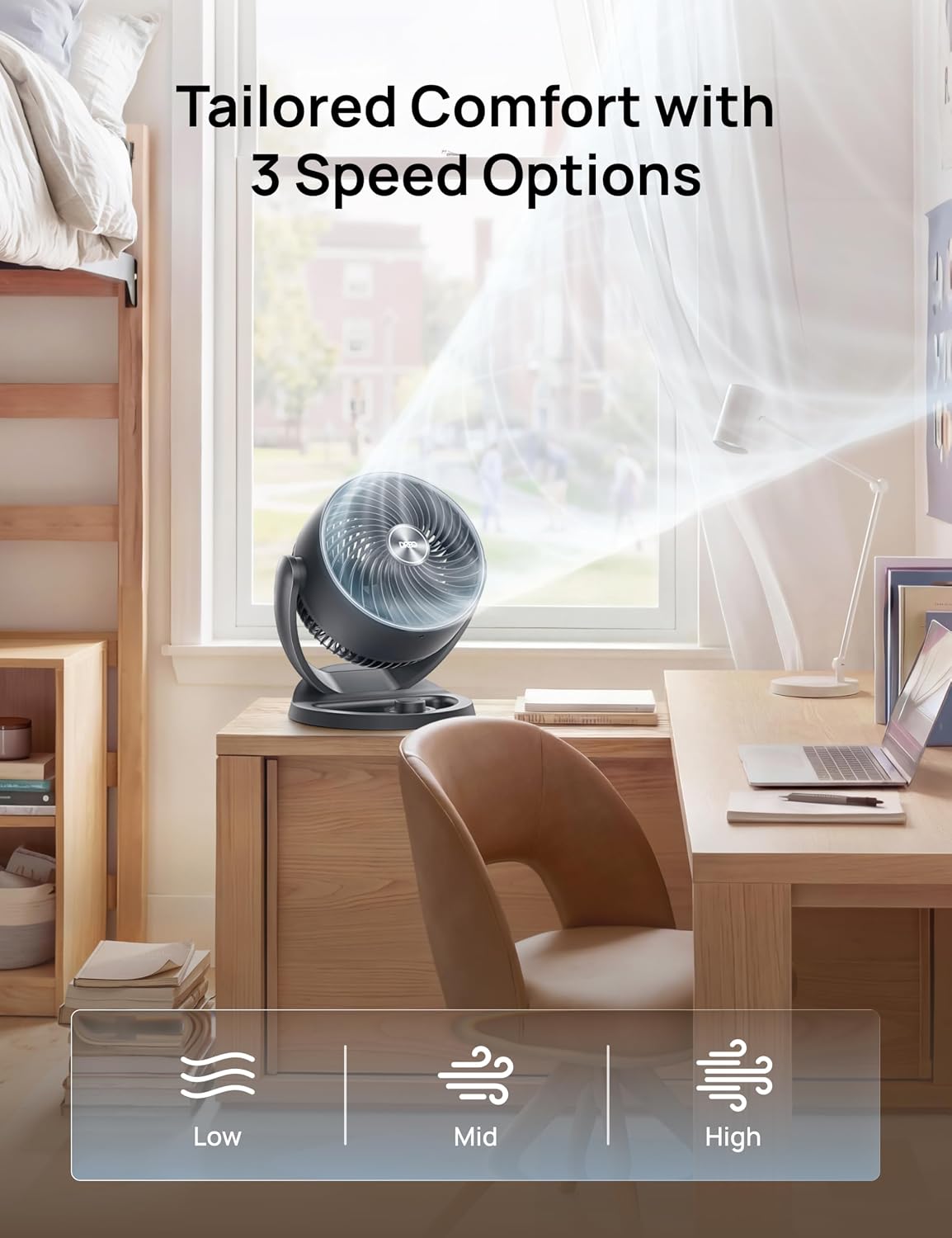 Thumbnail 4 de DREO Desk Fan (12-Inch) Air Circulator with 70 ft Reach, 120° Tilt, 3 Speeds, 25dB Quiet