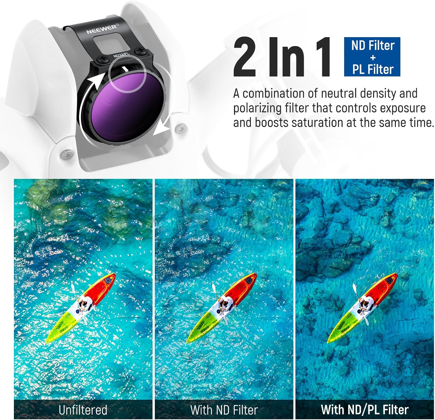 Thumbnail 2 de NEEWER Ensemble de filtres ND/CPL pour DJI Neo — kit 4 pièces ND8/PL à ND64/PL