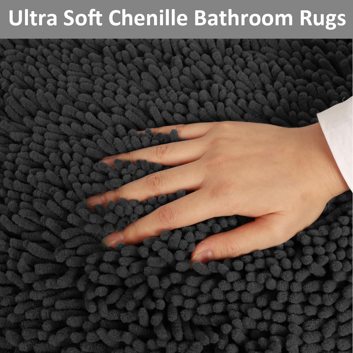 Thumbnail 4 de 3-Piece Chenille Bathroom Rug Set with Non-Slip PVC Backing (Small U-Shape + Large Mats)