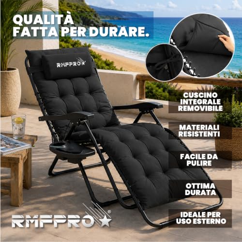 Detalle de RMF PRO Sdraio da Giardino Pieghevole con Schienale Regolabile Multiposizione – Nero