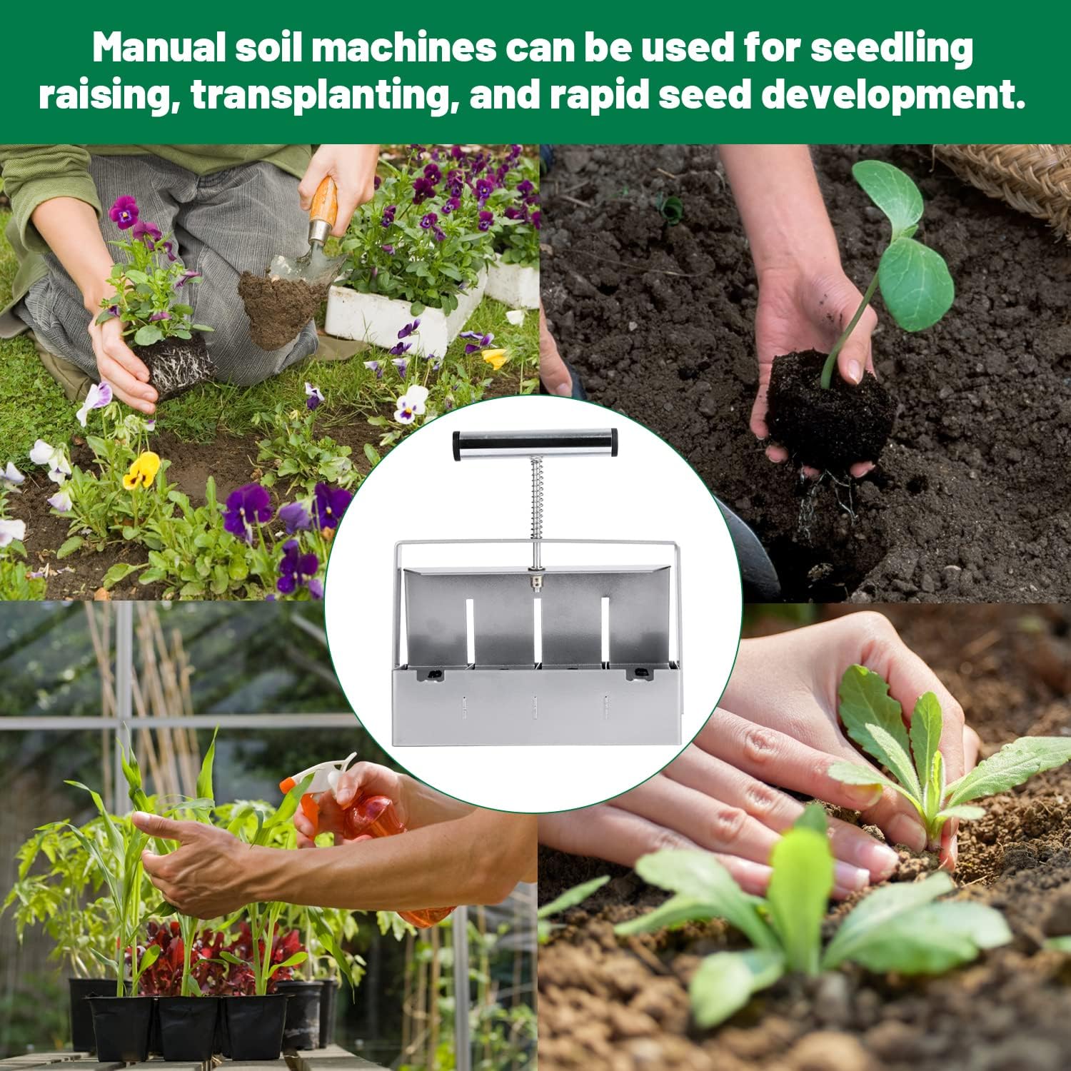 Detalle 2 de Transplant Manual Soil Block Maker, 2-Inch Stainless Steel Quad Blocker