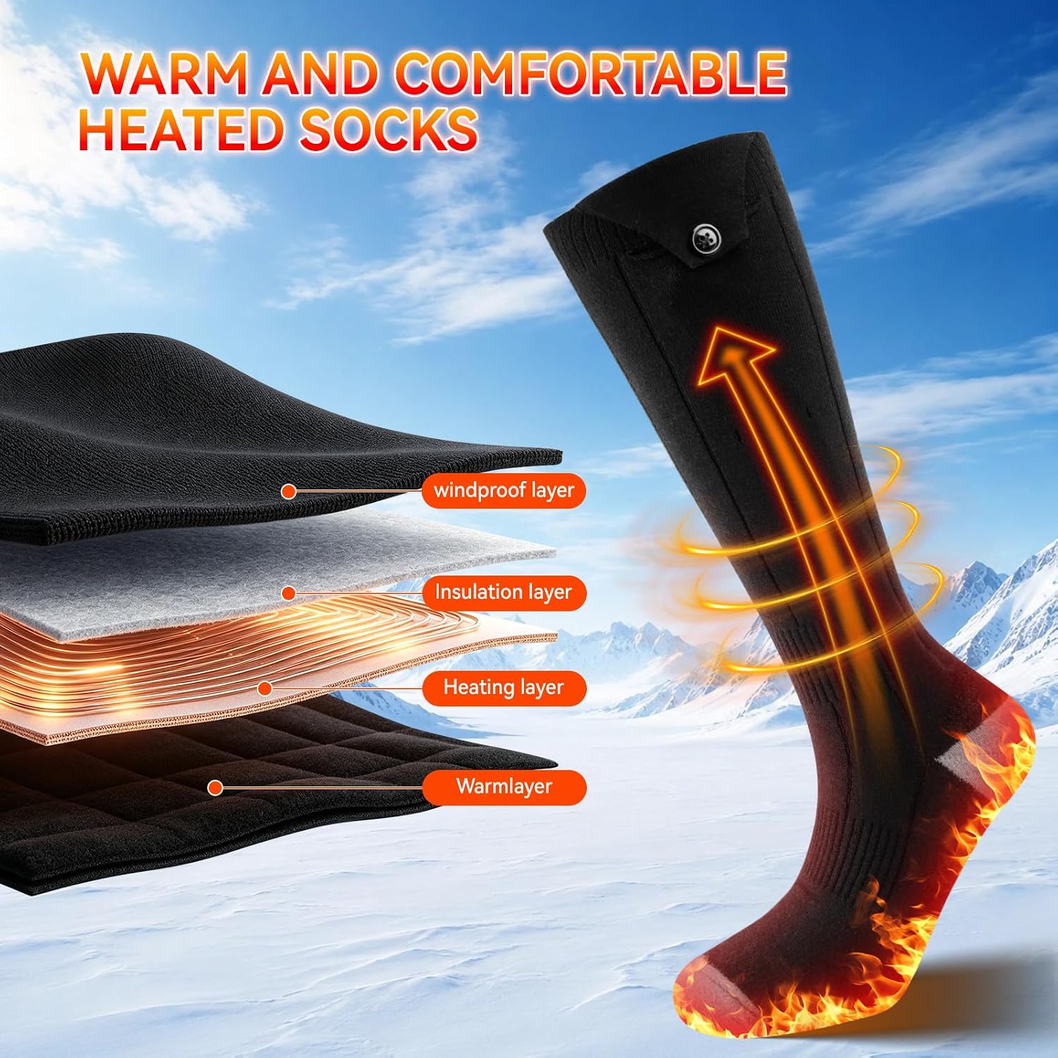 Detalle de Powkiwo Rechargeable Heated Socks, 4 Heat Levels, Washable, One Size