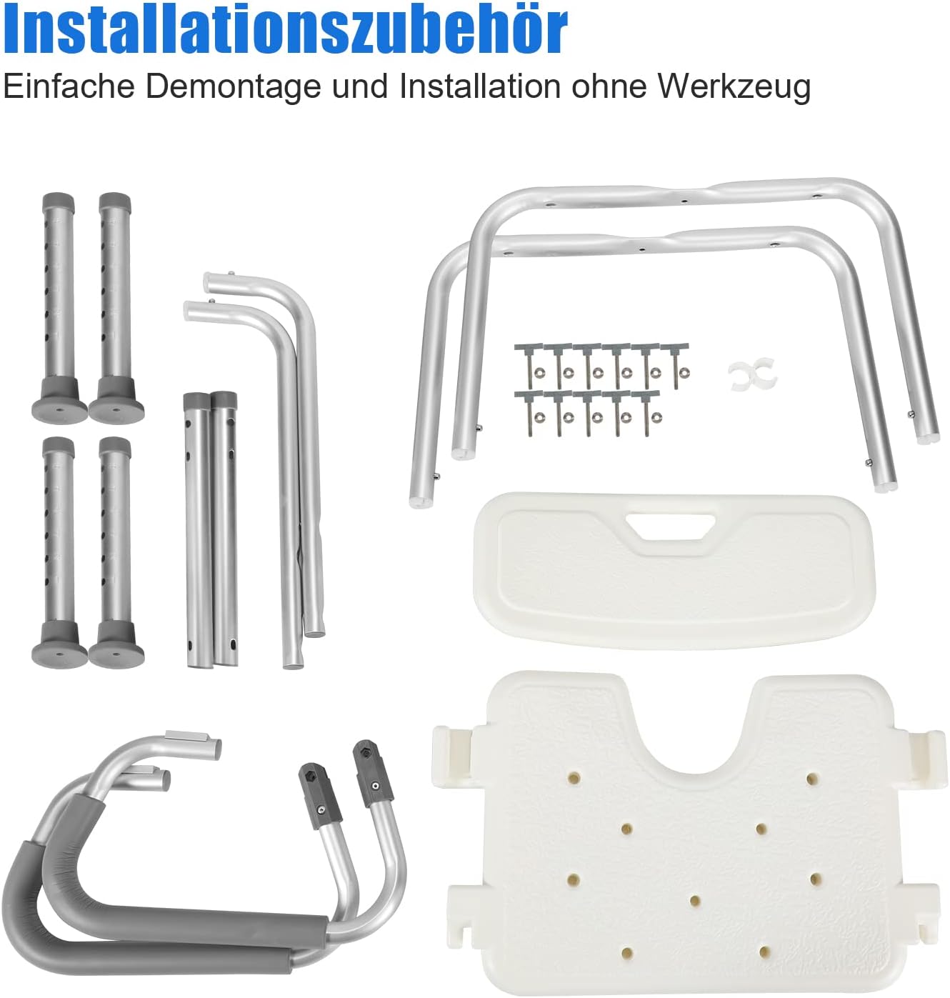 Detalle 2 de Sonnewelt Sgabello da doccia: sedia da doccia con braccioli rimovibili, altezza regolabile 37,5–50,5 cm