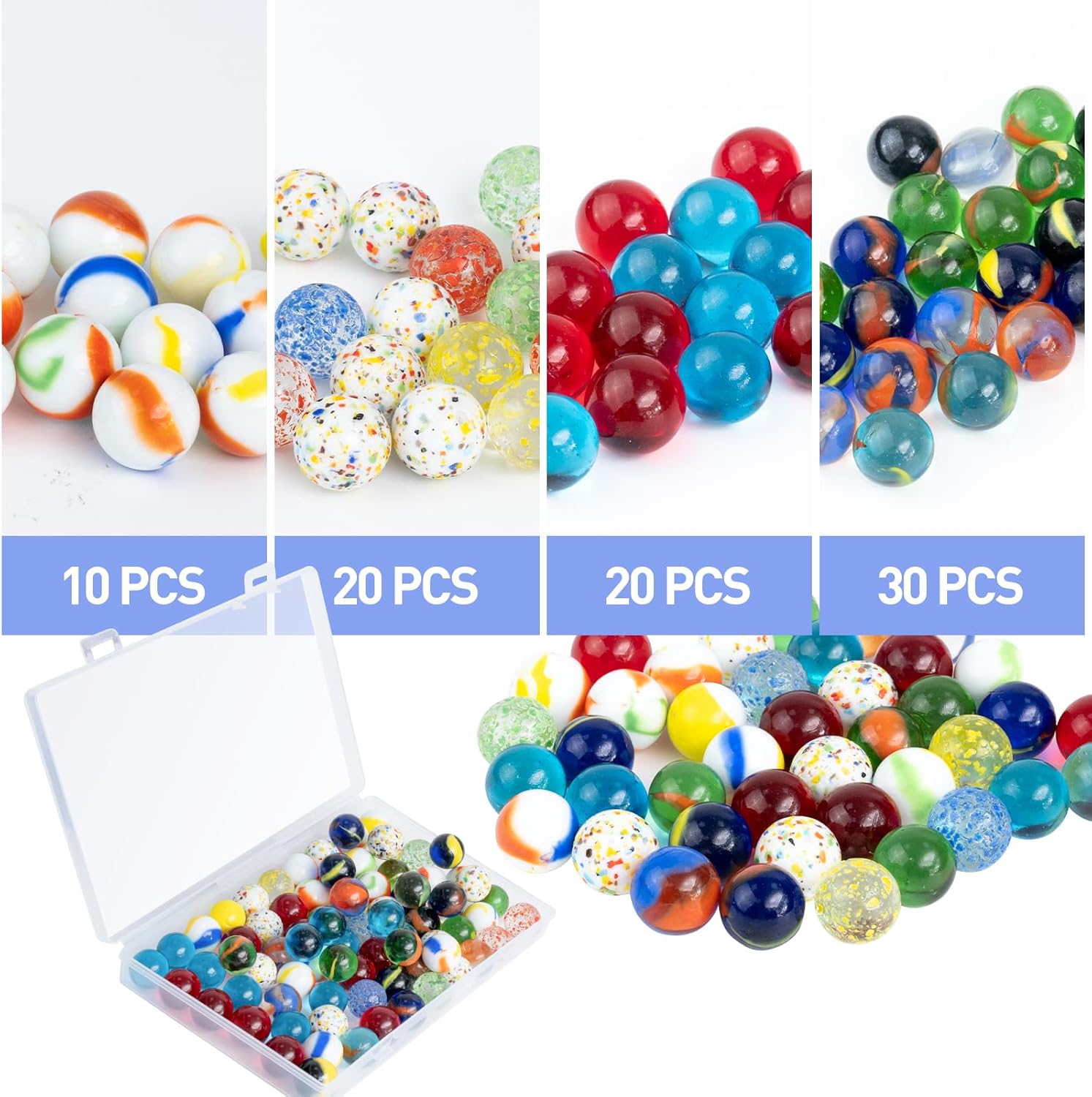 Detalle 2 de TEUYOE 80 Pieces 16mm glass marbles