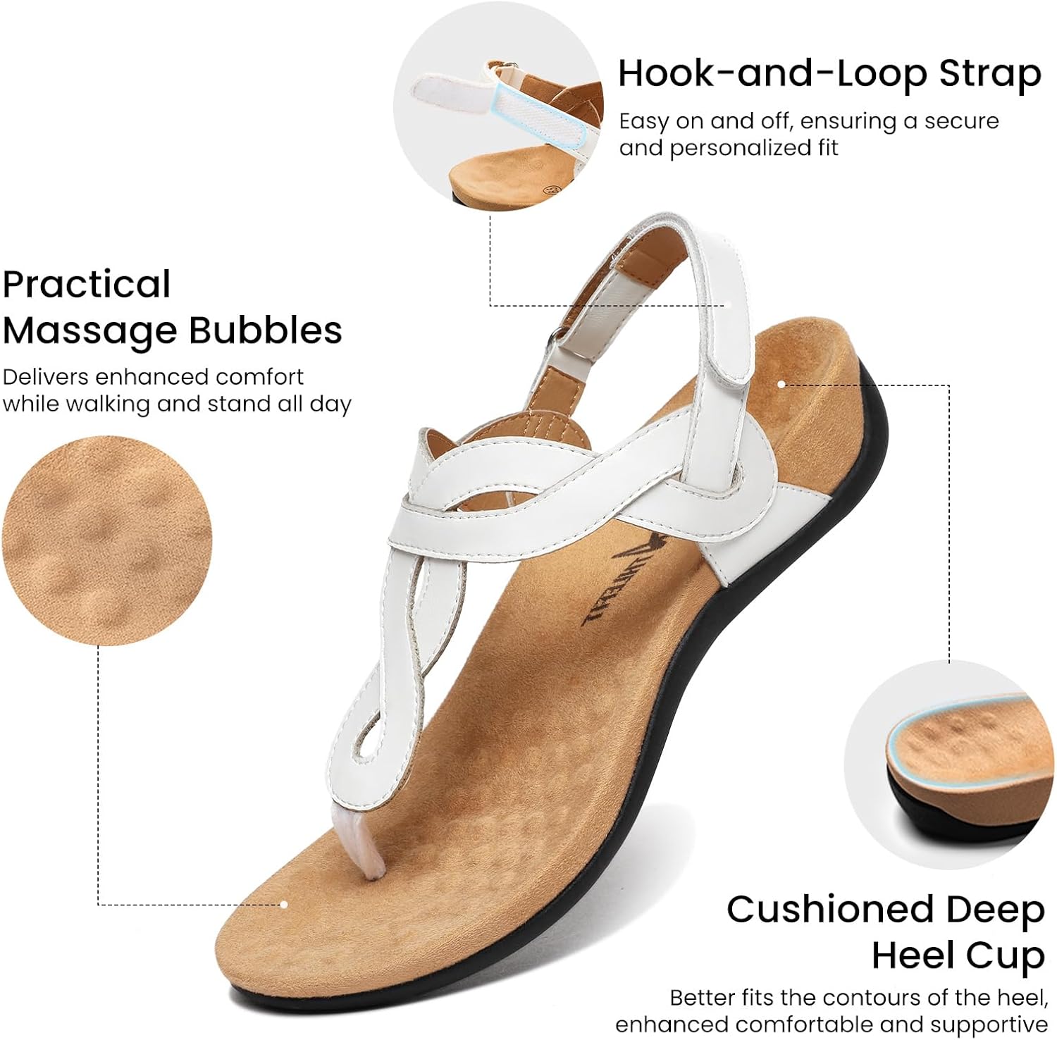 Thumbnail 3 de Athlefit Women’s Orthopedic Arch Support Sandals with T-Strap & Thong Fit