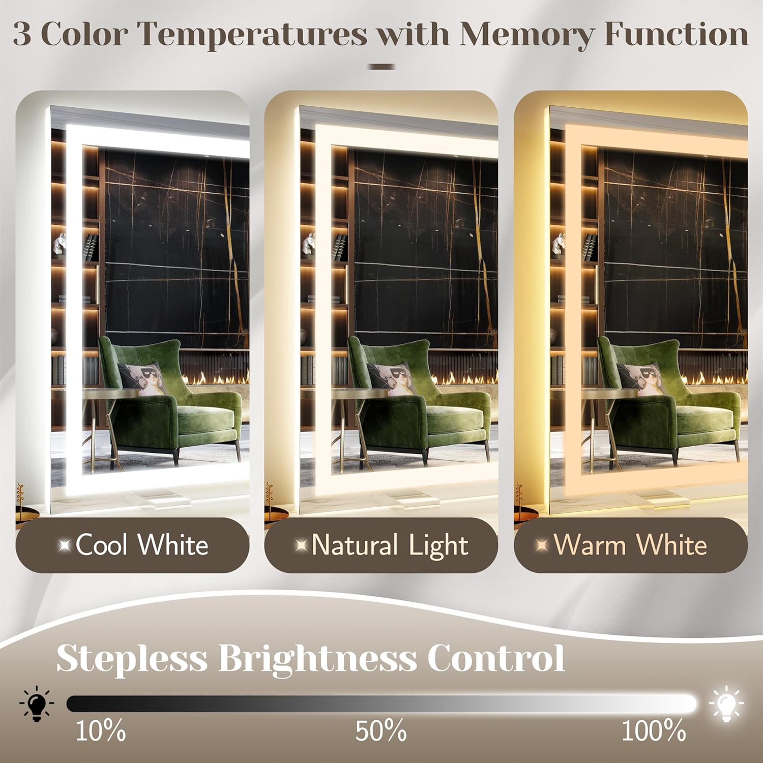 Thumbnail 2 de FENNIO Large Vanity Mirror with Lights (38" x 28") — LED Hollywood-Style Makeup Mirror with 3 Color Modes