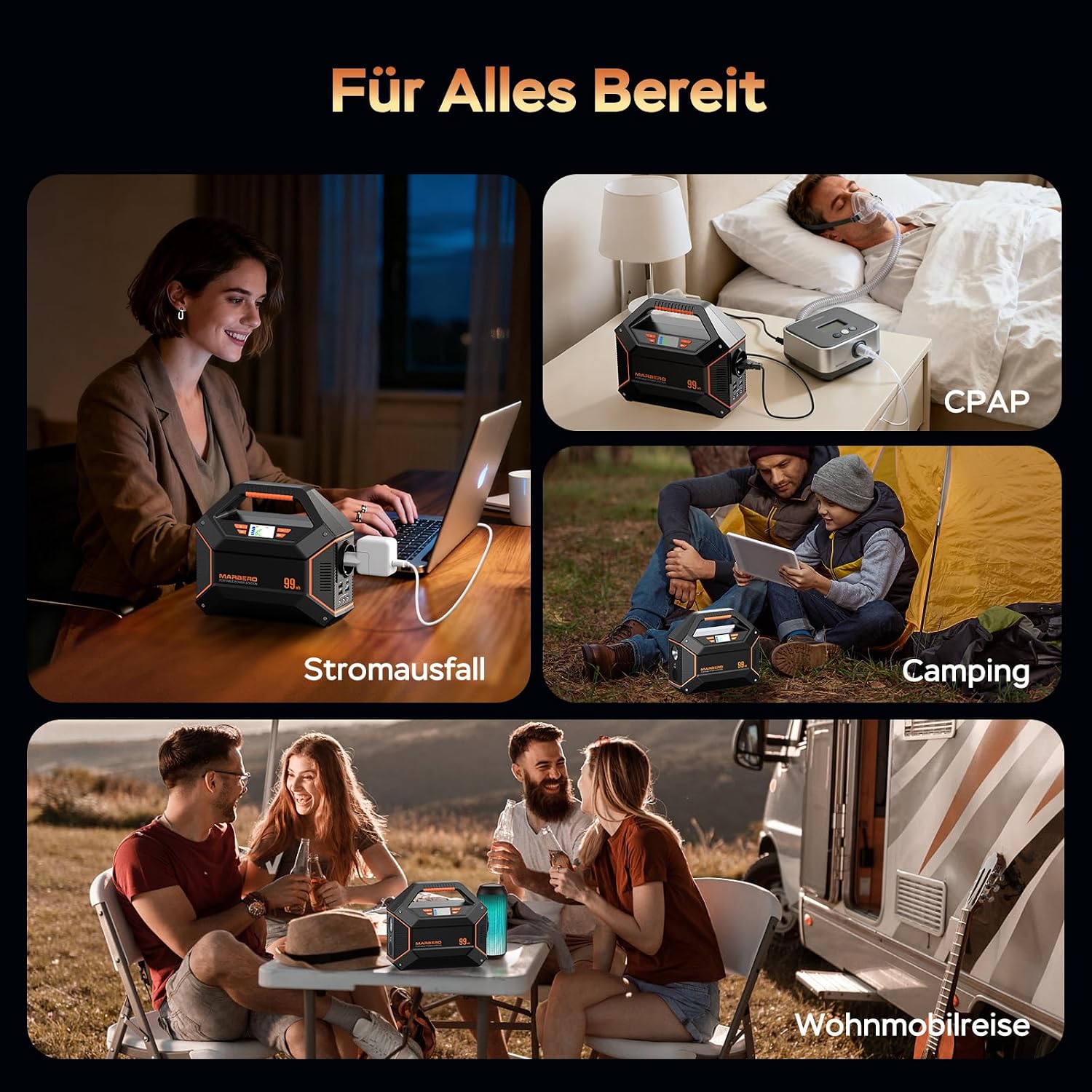 Detalle 2 de MARBERO Tragbare Powerstation mit 230V Steckdose (99 Wh / 27.000 mAh), 150W AC, USB & DC sowie LED-SOS-Notlicht